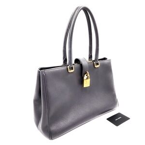 Dolce & Gabbana Gray Leather Padlock Satchel Designer Shoulder Bag
